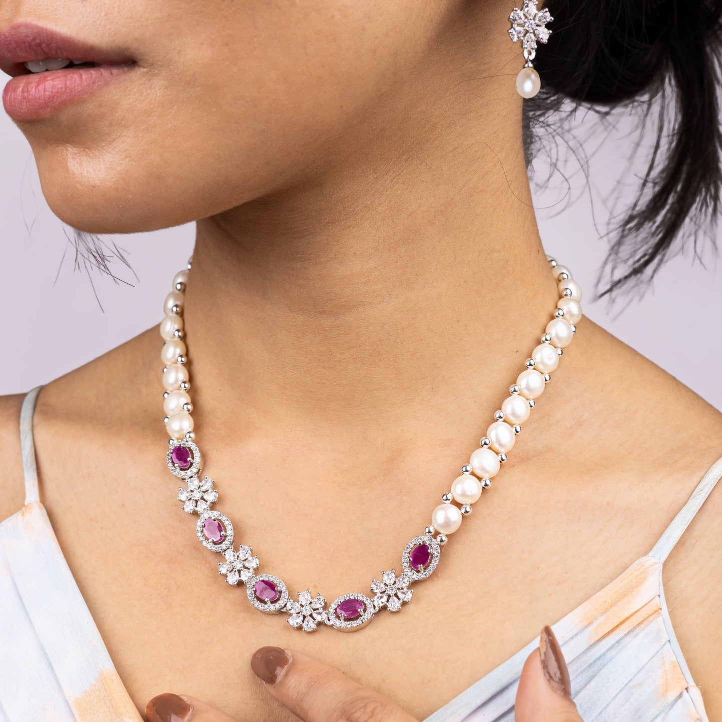 Ruby Pearl necklace set