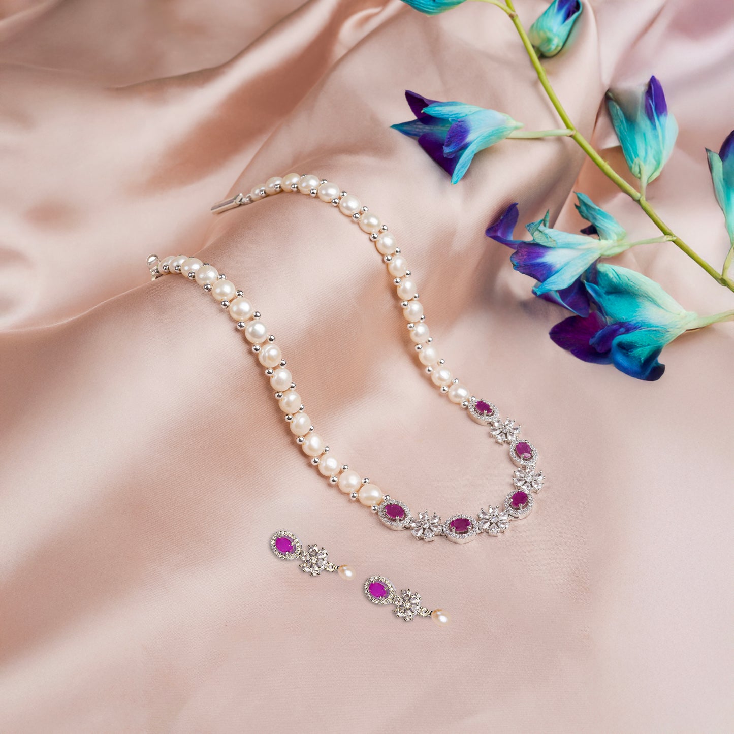 Crimson Glow Pearl Necklace Set