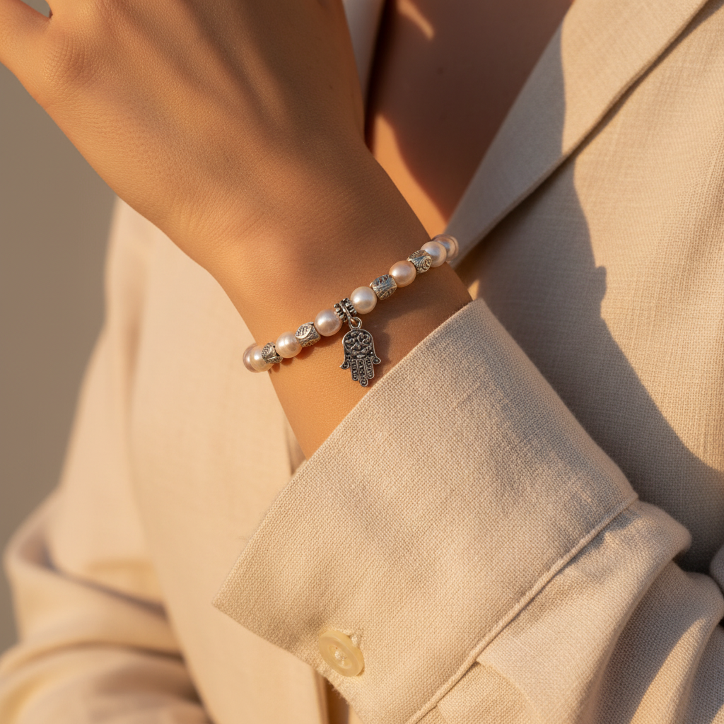 Evil Eye Pearl Charm Bracelet