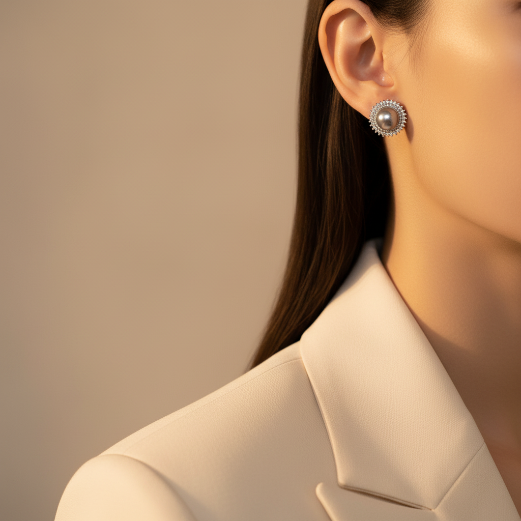 Shimmer Dots Grey Pearl Studs