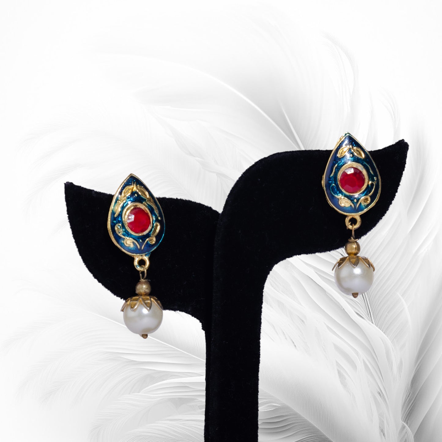 Meenakari earrings with gemstones and pearls