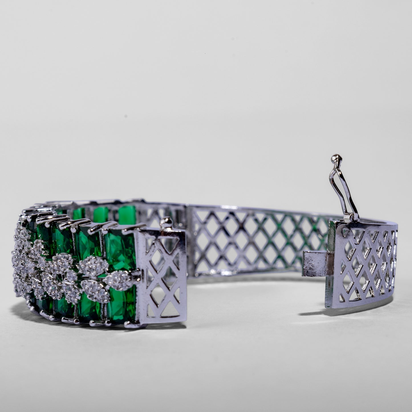 Silver Diamond bracelet with green gemstones
