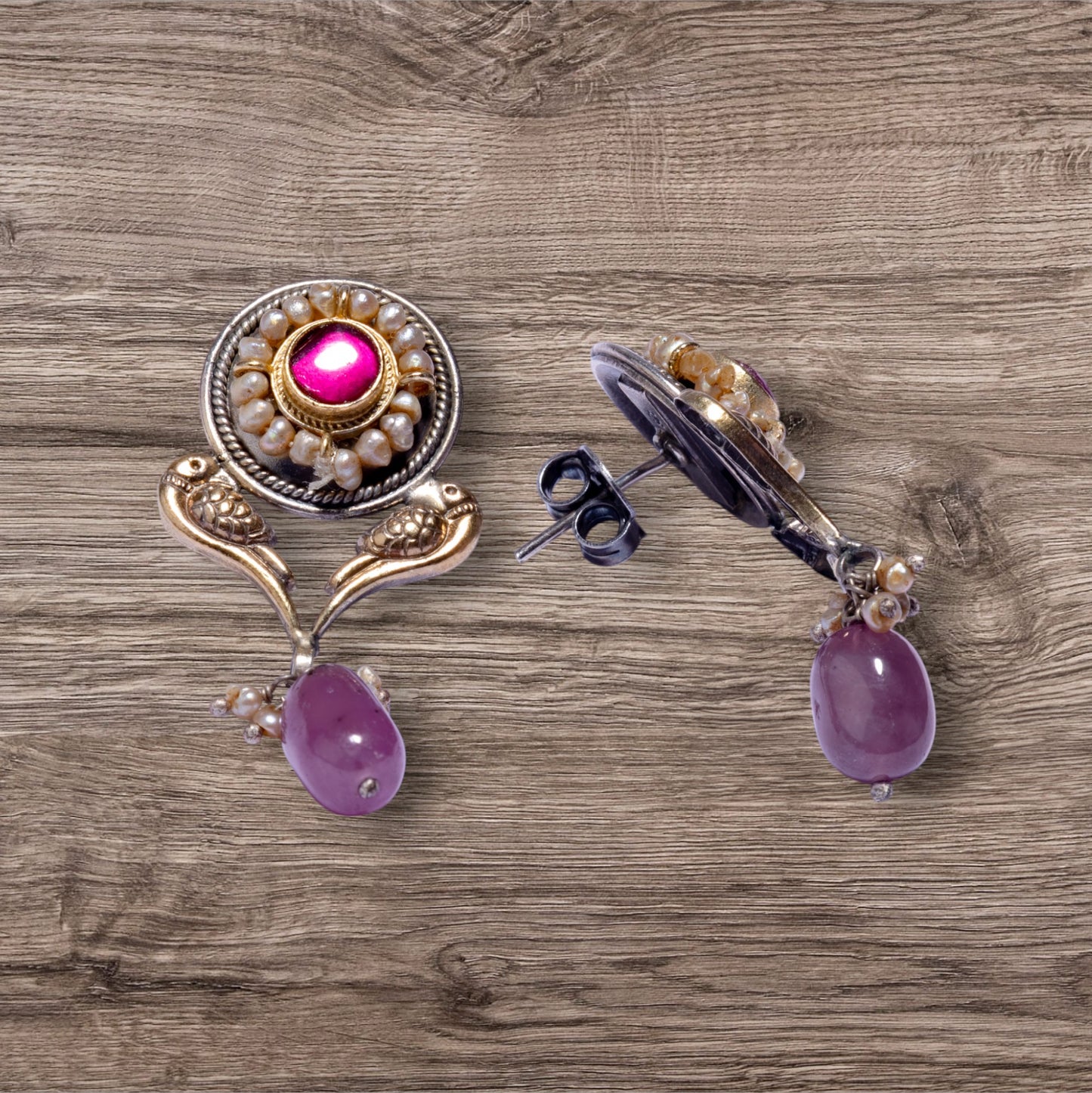 silver earrings with real ruby drops