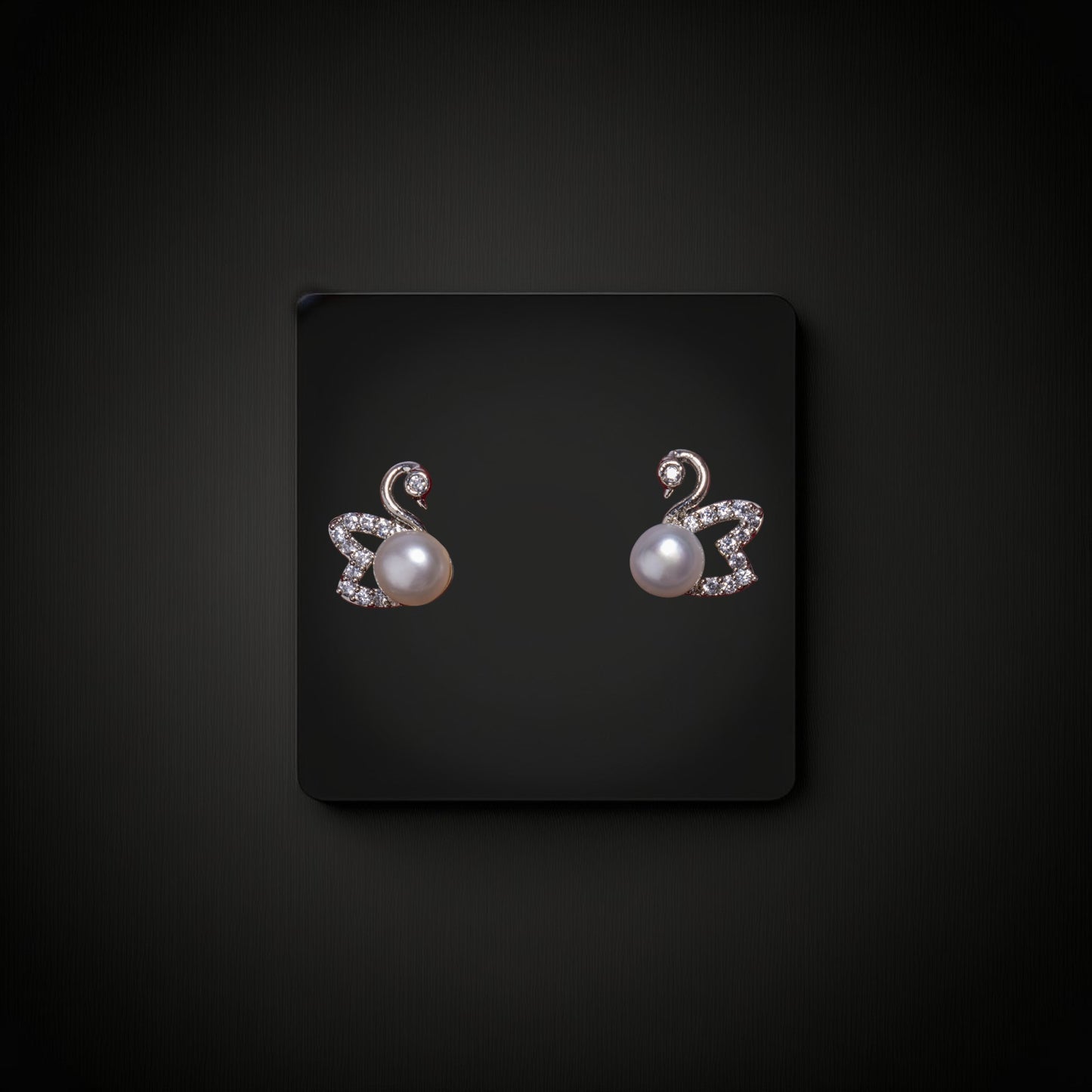 Pair real pearl swan-shaped earrings with diamonds