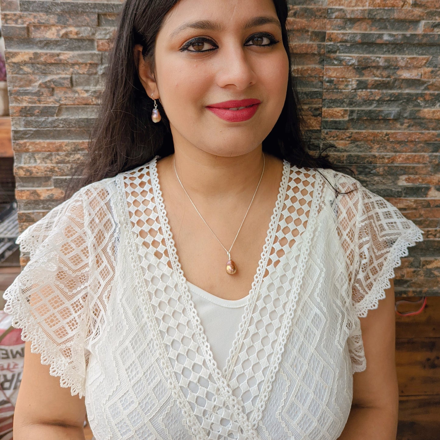 Baroque Pearl Silver Pendant Set