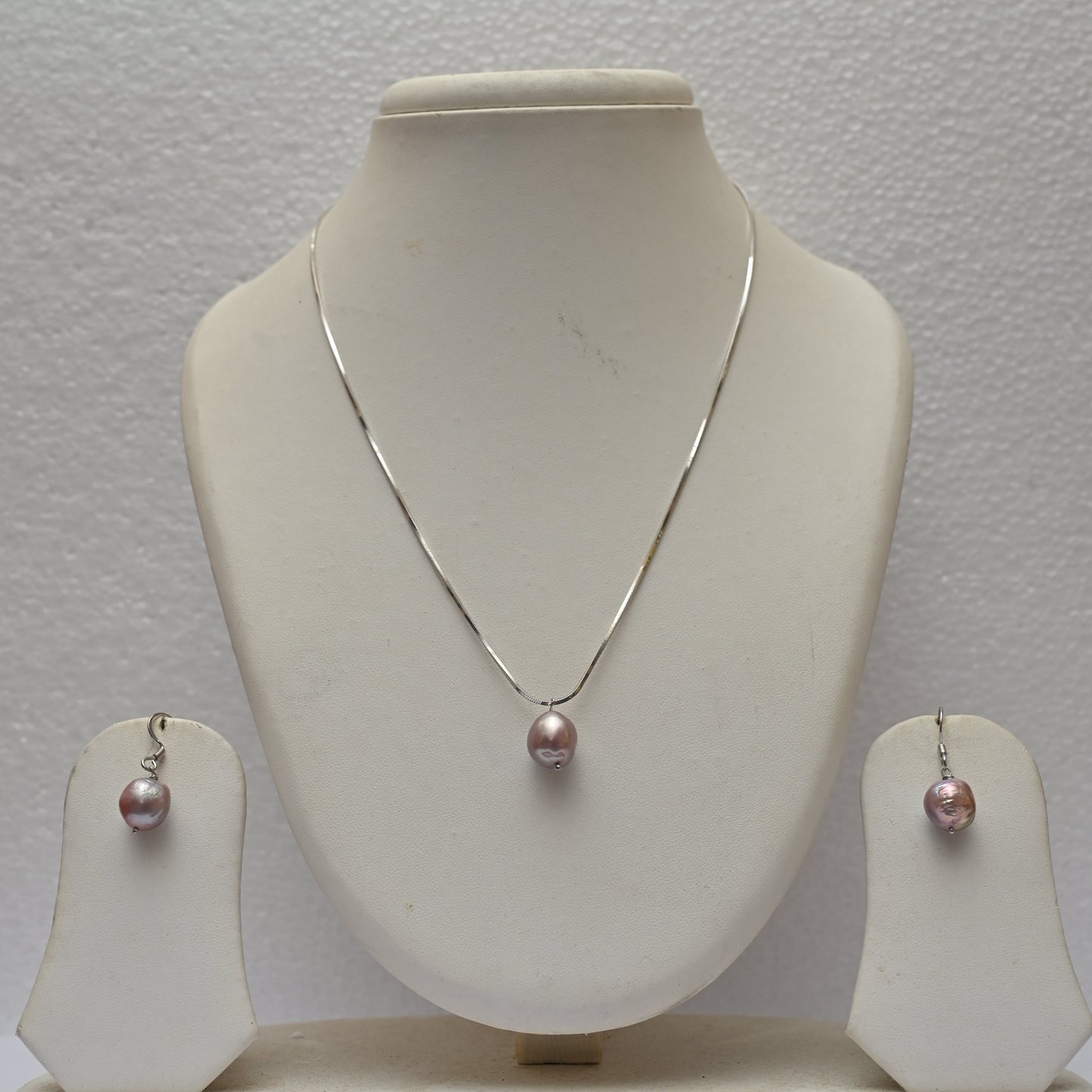 Pink Pearl Silver Blossom Pendant Set