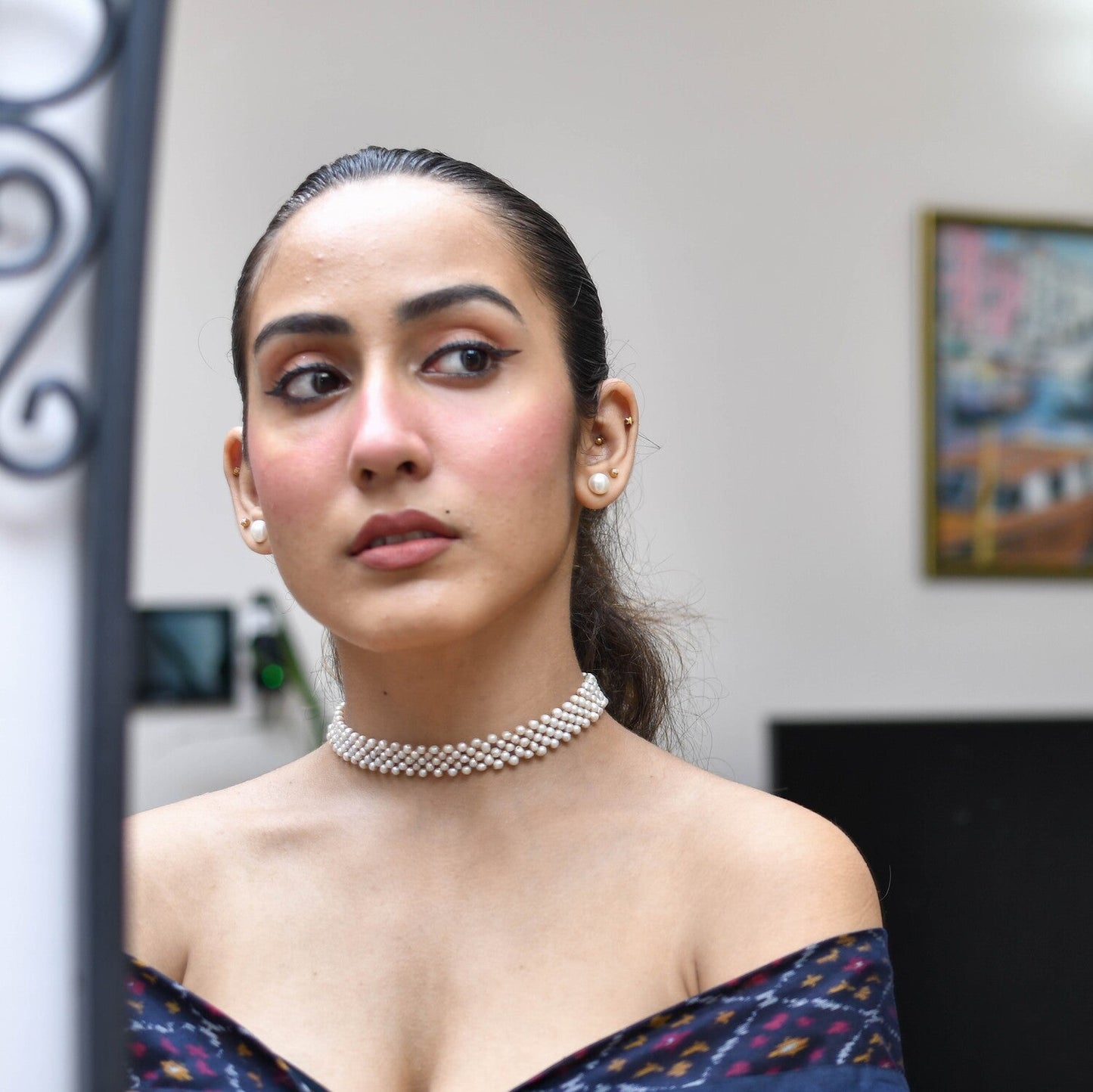 Handwoven jaal real pearl choker