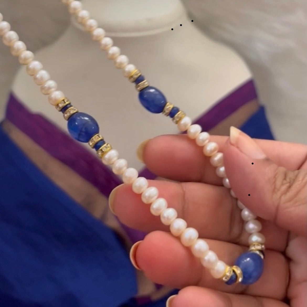 Sapphire pearl necklace set