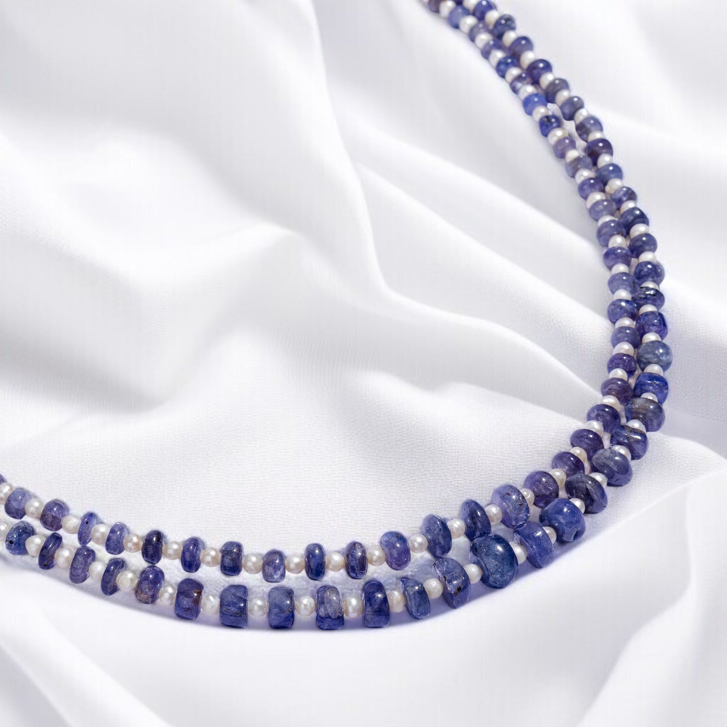 Natural Tanzanite stone and pearl Necklace Set
