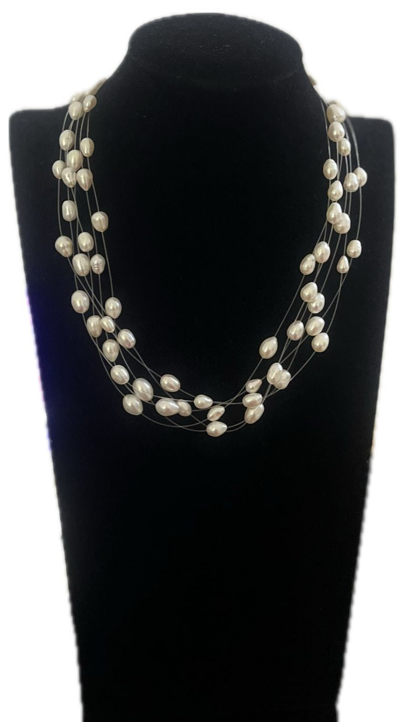 Pure pearl multistrand invisible string necklace