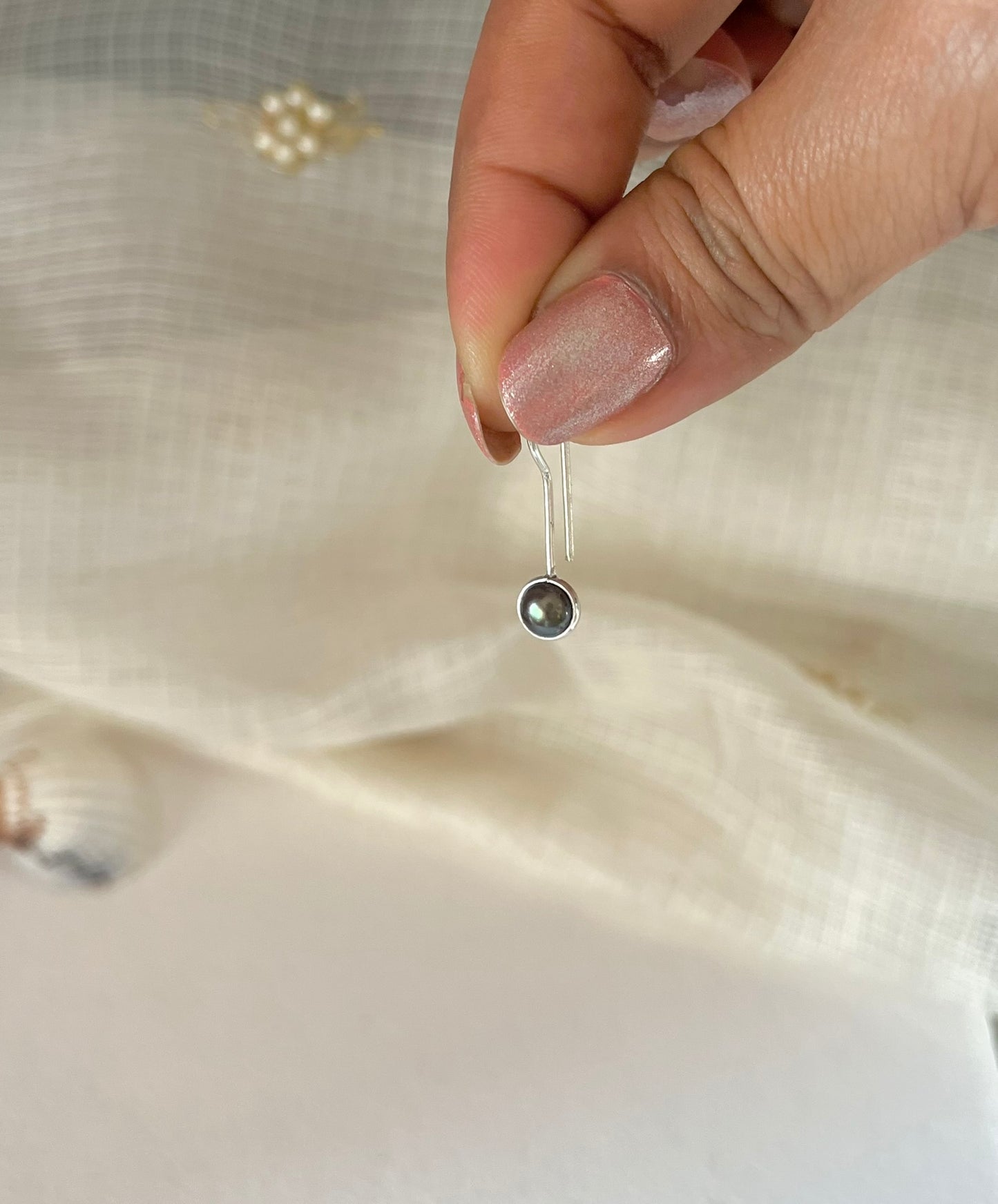 Black Pearl Earrings in Silver