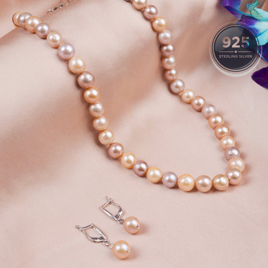 Lilac Glow Pink Pearl Necklace Set