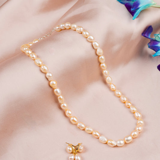 real Pearl necklace peach color