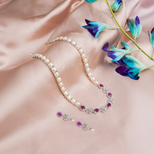 Crimson Glow Pearl Necklace Set