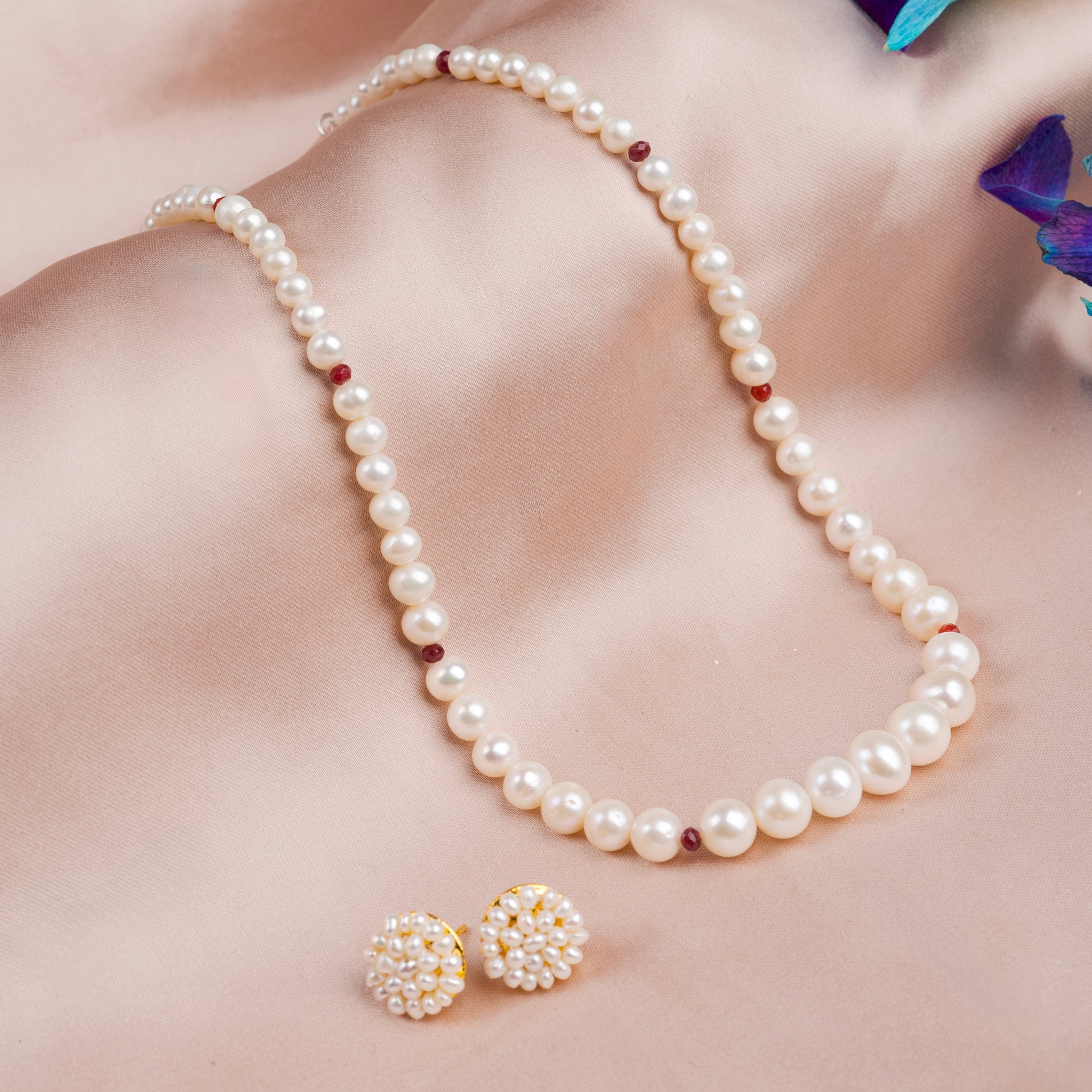 Real Pearl necklace and cluster pearl earrings 