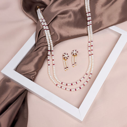 Ruby pearl necklace set with earrings