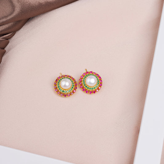 Pearl Stud earrings with gemstones 