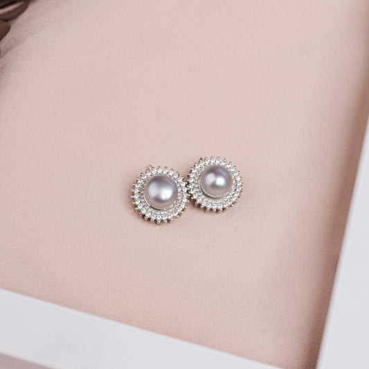 Real pearl Studs with Diamonds