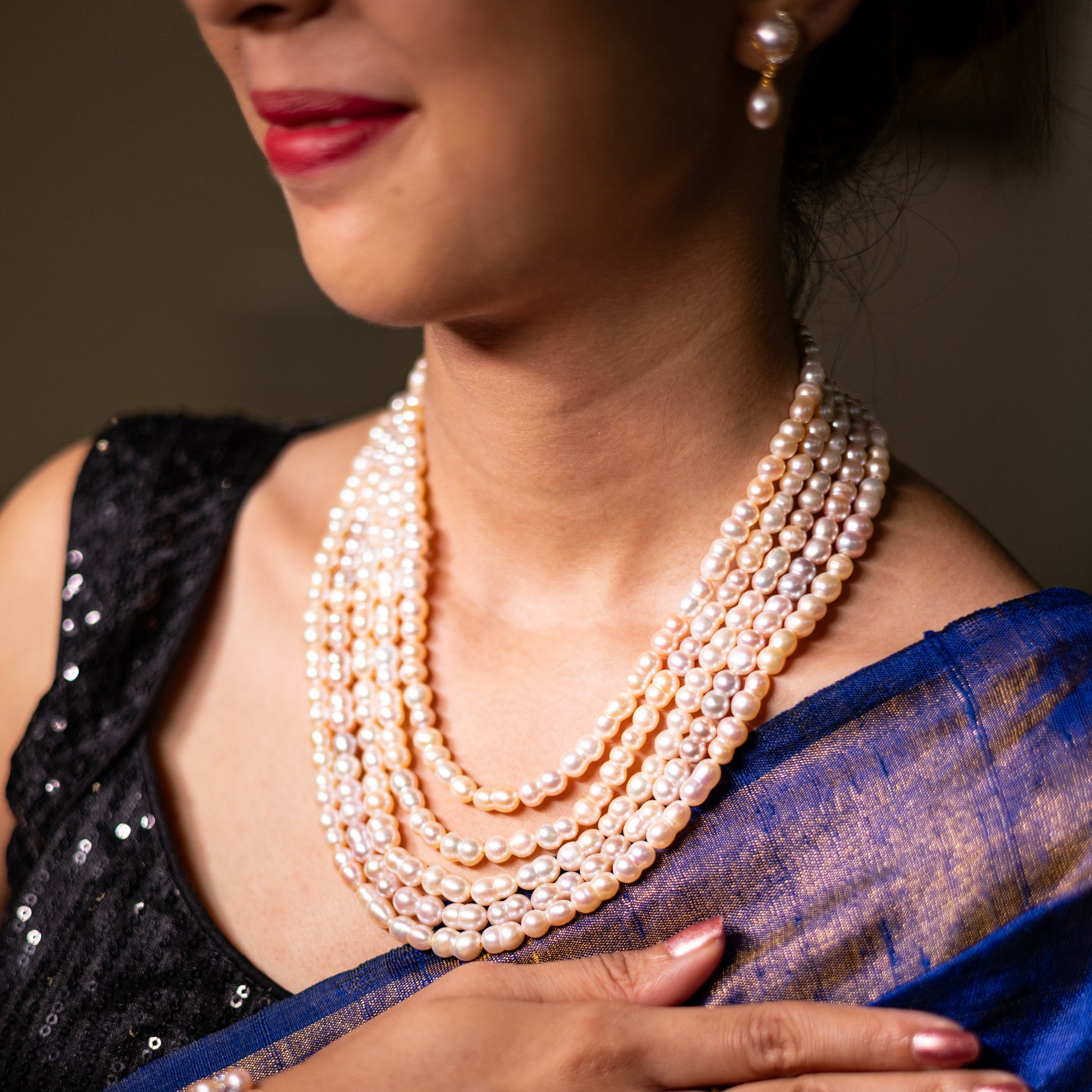 Pink pearl multilayer necklace