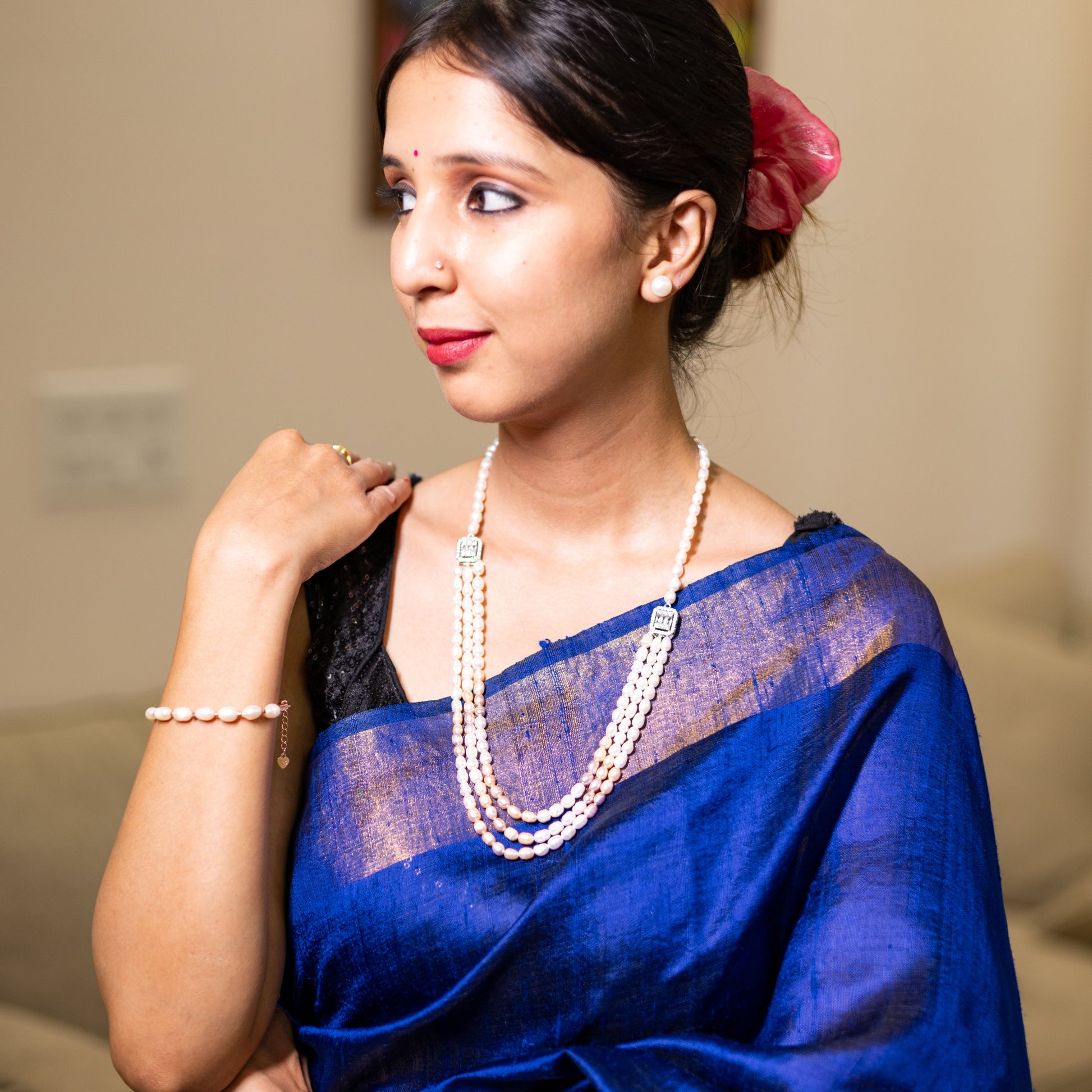 multilayer long  pearl necklace