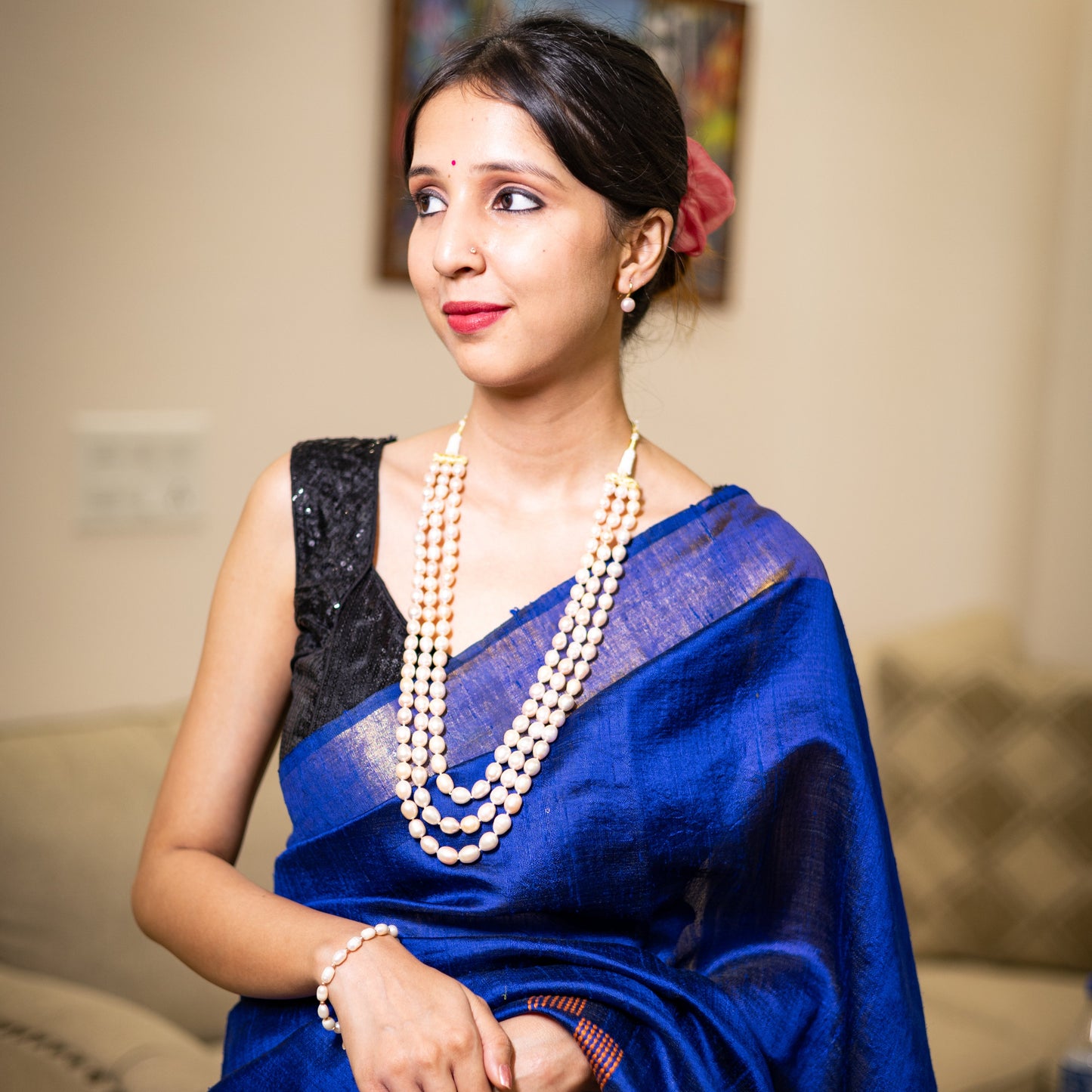 pink pearl long necklace