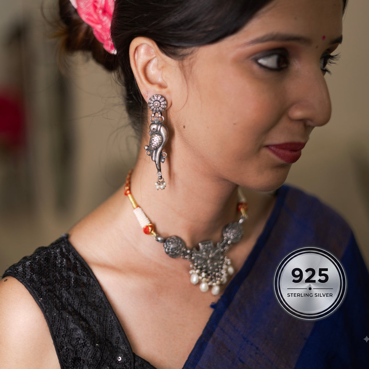 Silver Peacock Choker Set
