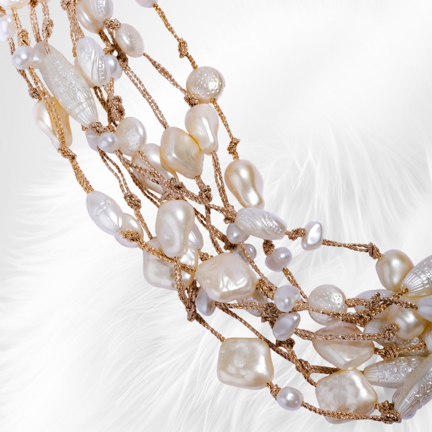 Multilayer Pearl necklace with gold accents 