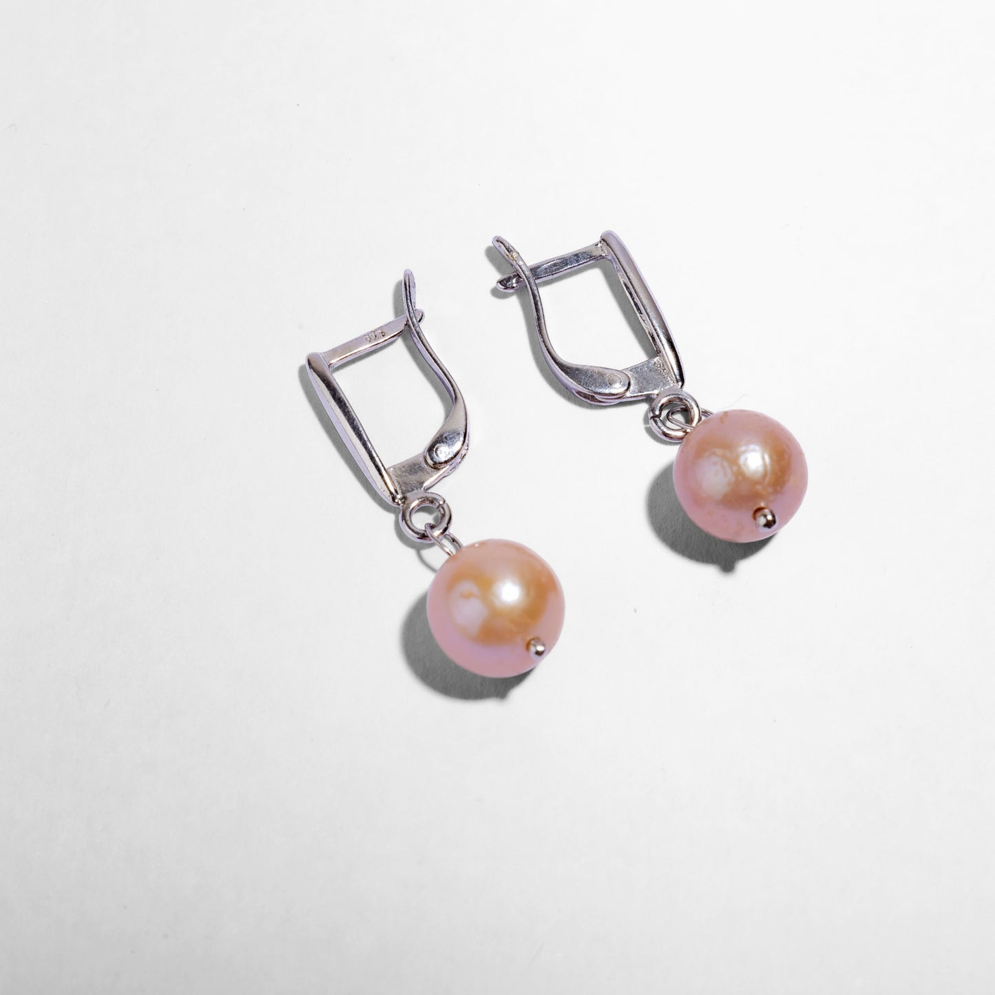 Pastel pink Pearl  silver earrings 