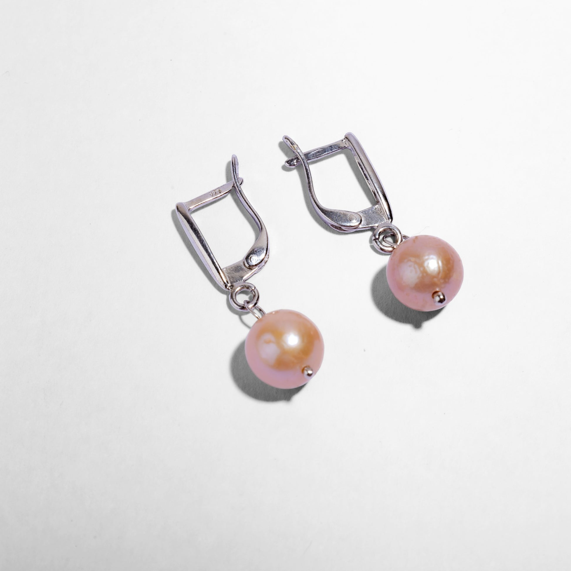 Pastel pink Pearl  silver earrings 