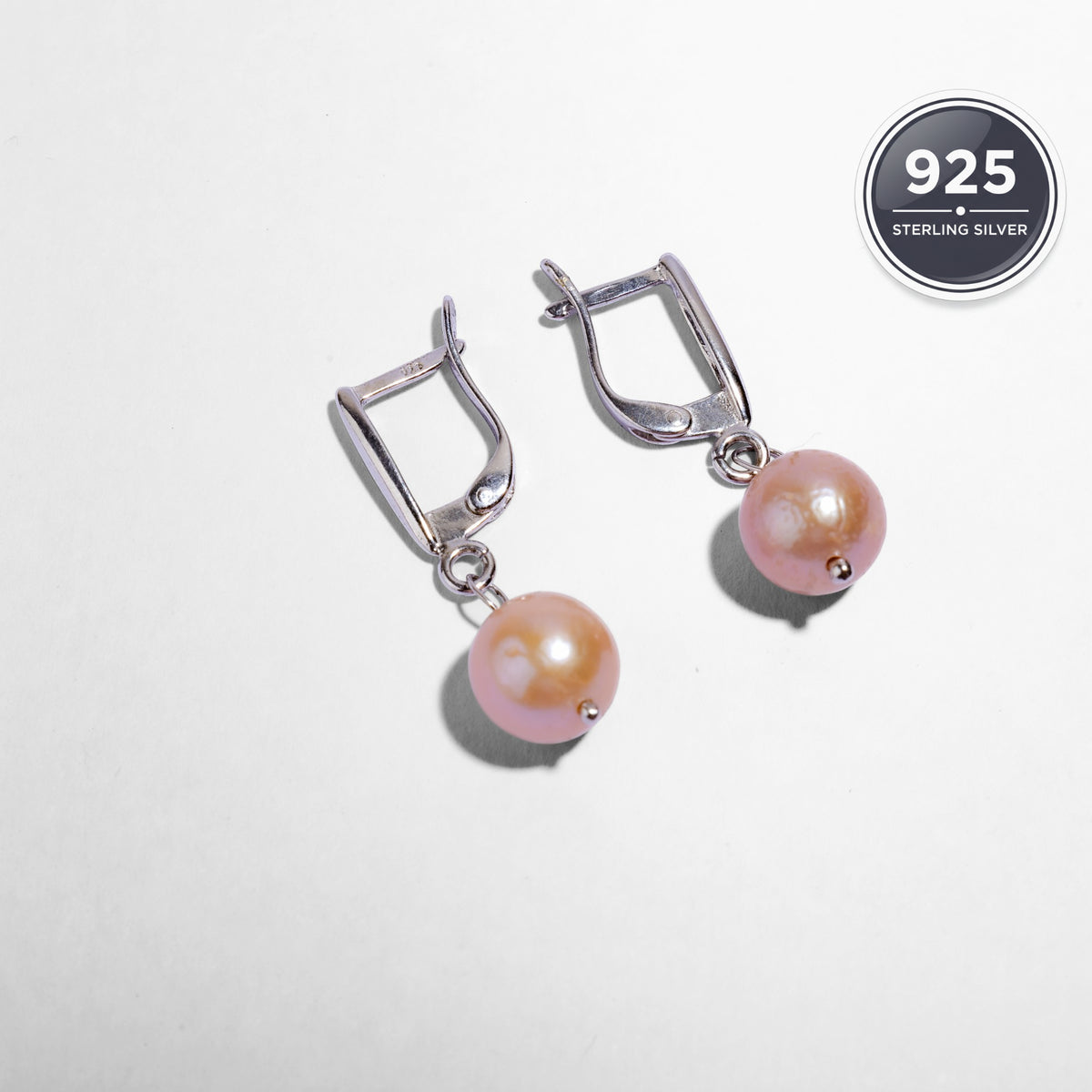 Pastel pink Pearl  silver earrings 