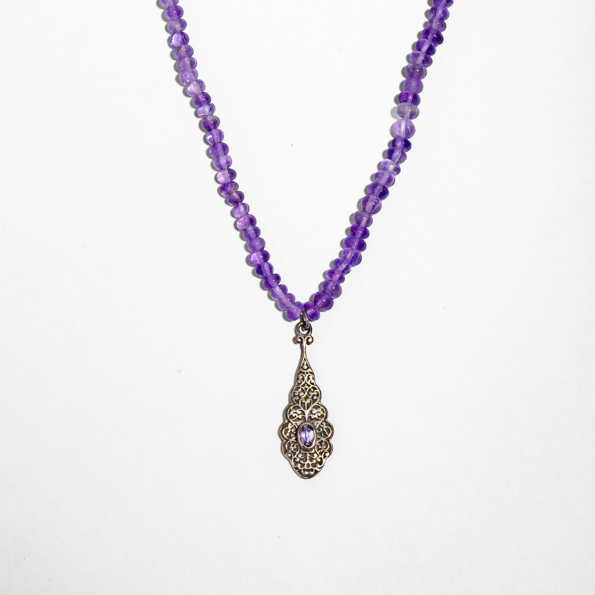 Amethyst beaded necklace with silver pendant