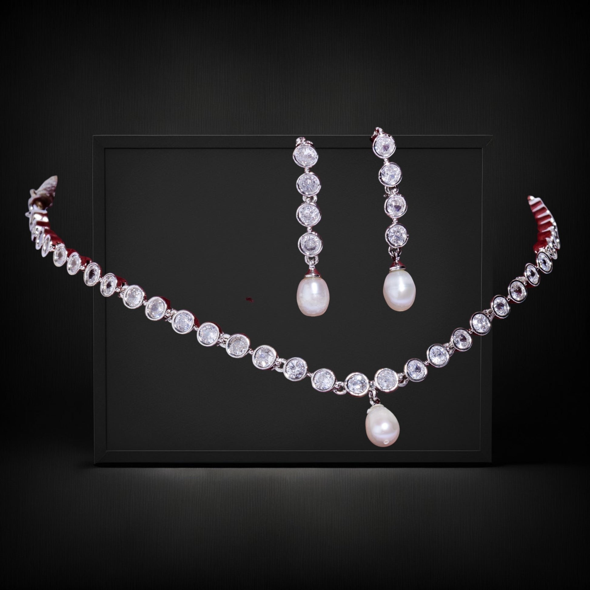 Diamond Pearl necklace and earrings set 