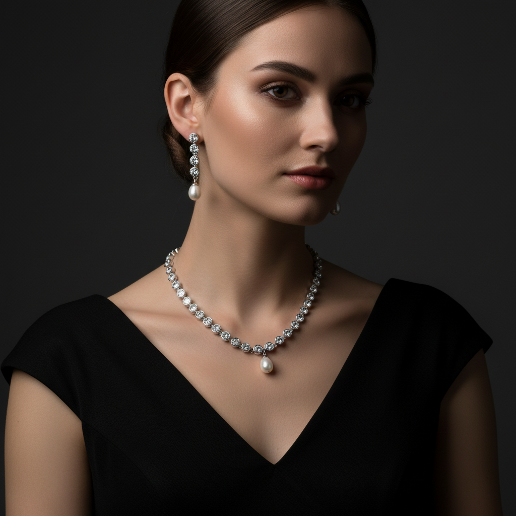 Eternal Diamond Pearl Necklace Set