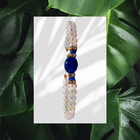 Real Pearl and blue bead bracelet