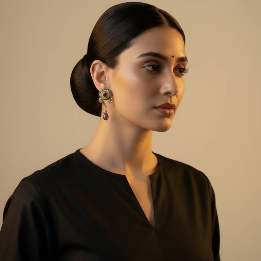 Rajhans Ruby Silver Earrings