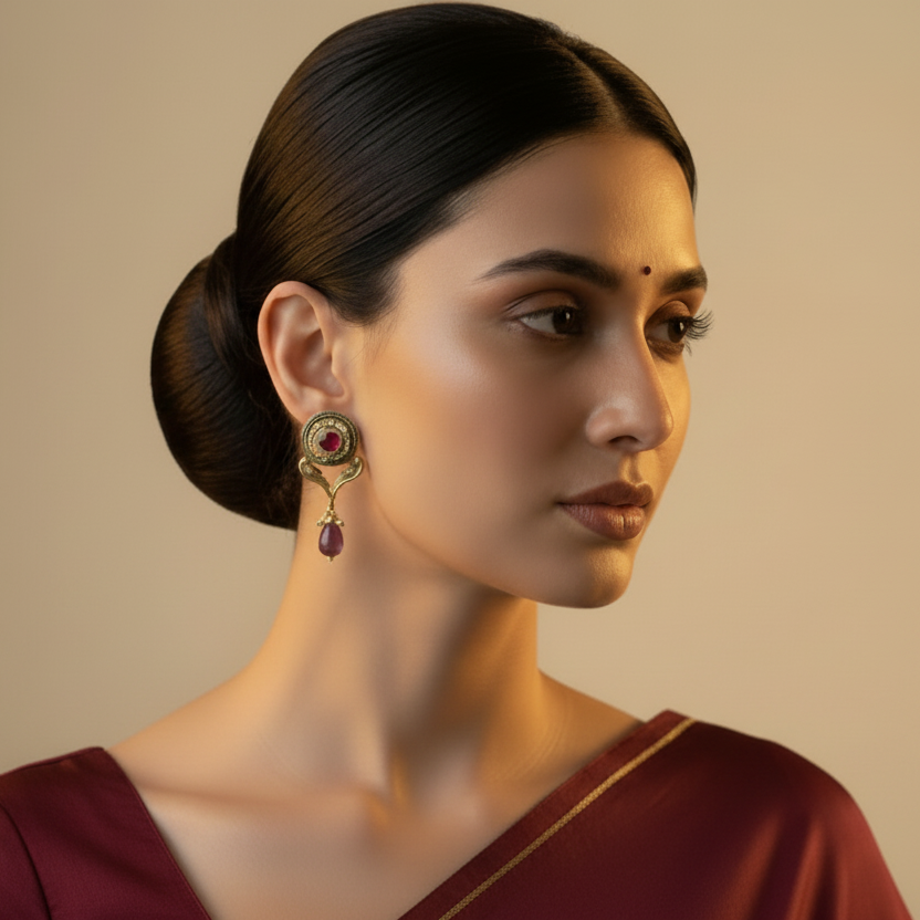 Rajhans Ruby Silver Earrings