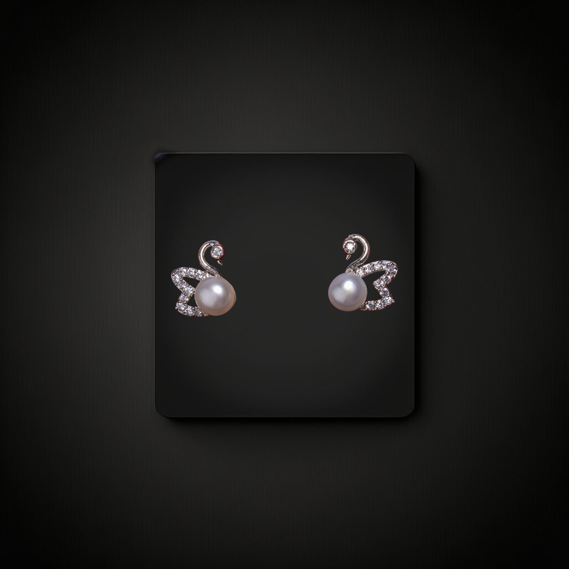 Pair real pearl swan-shaped earrings with diamonds
