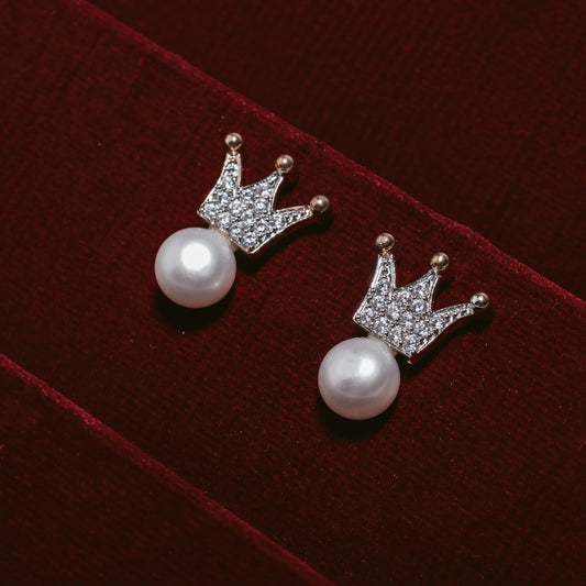 real Pearl earrings with diamonds crown designs