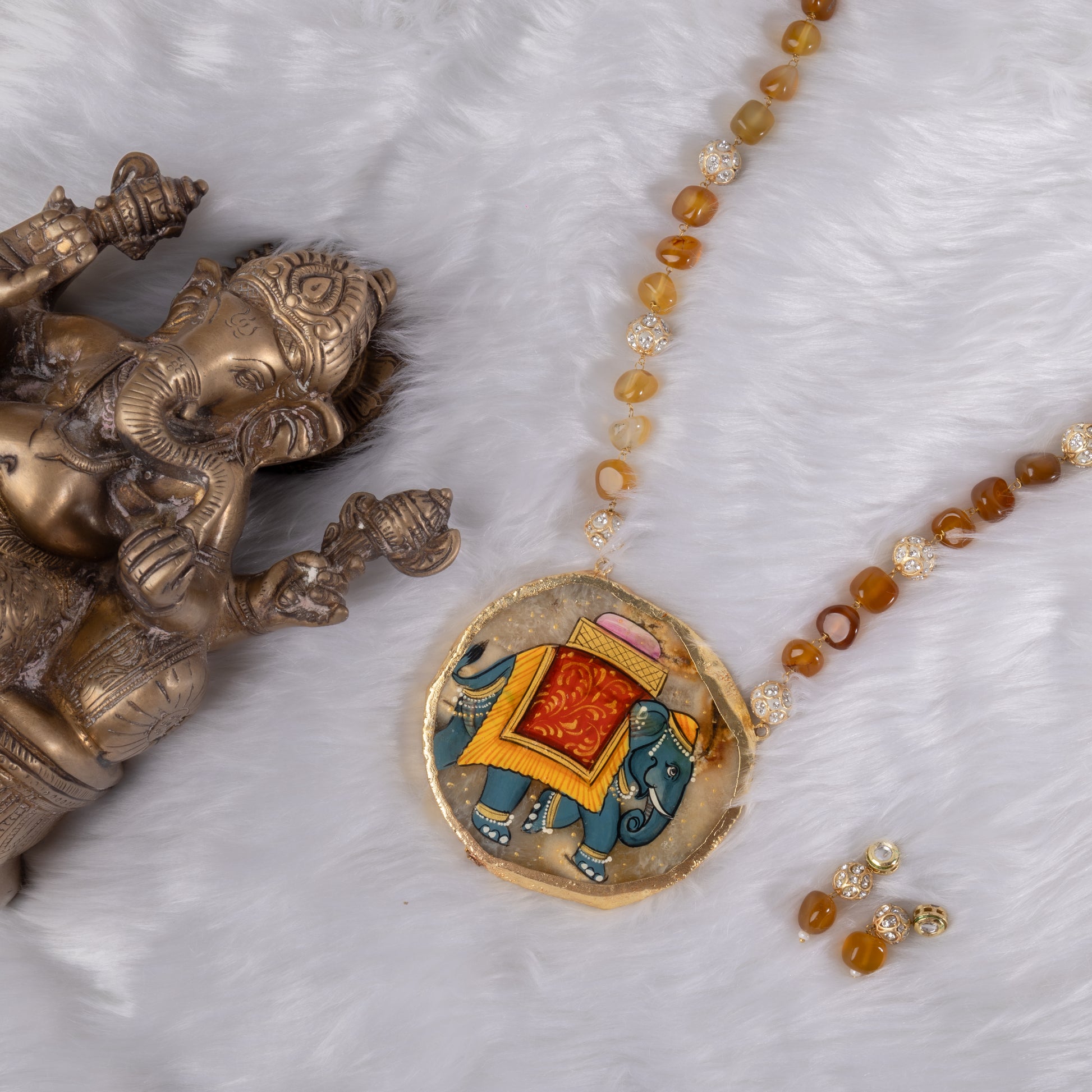 Handpainted necklace Set with pendant and earrings 