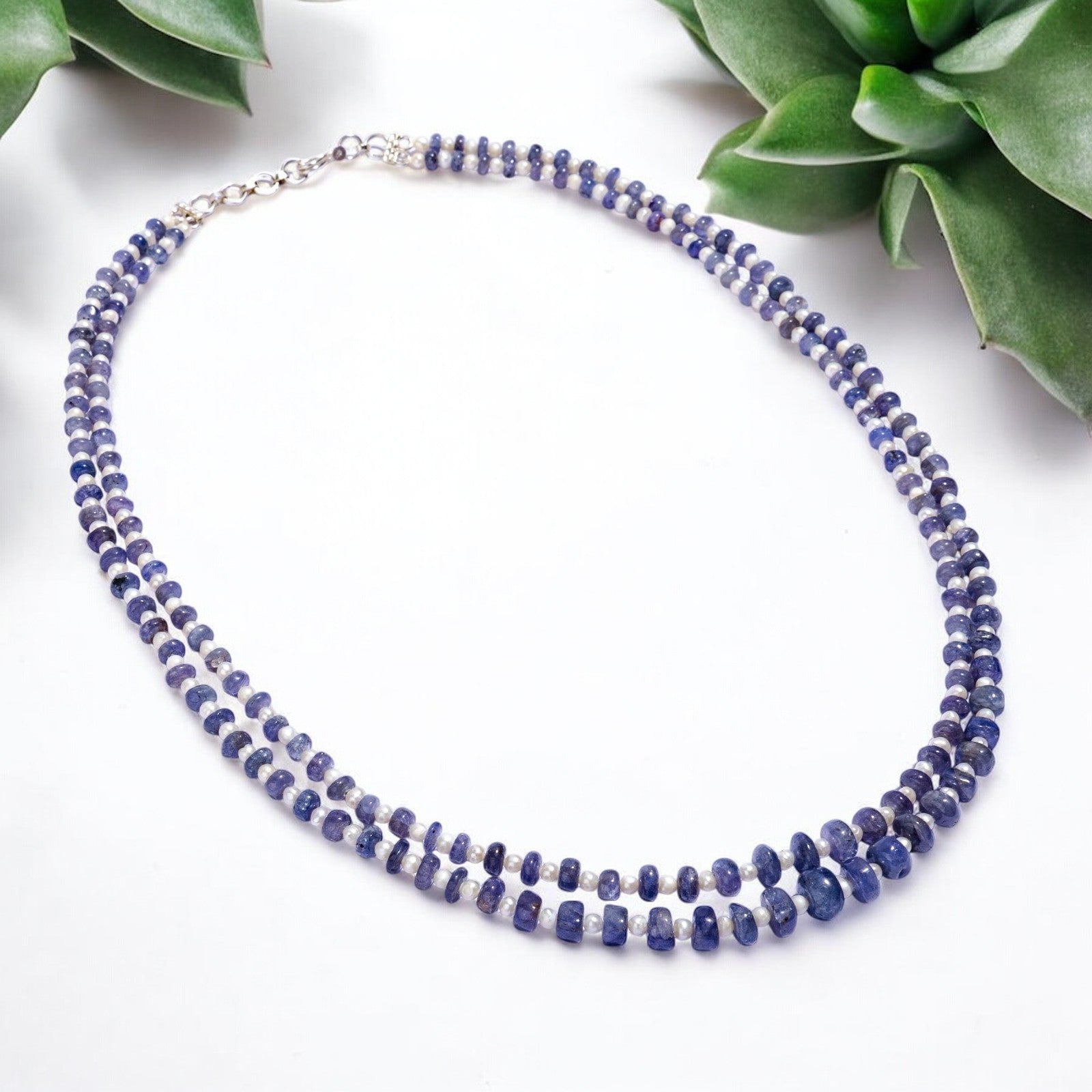 Natural Tanzanite stone and pearl Necklace Set