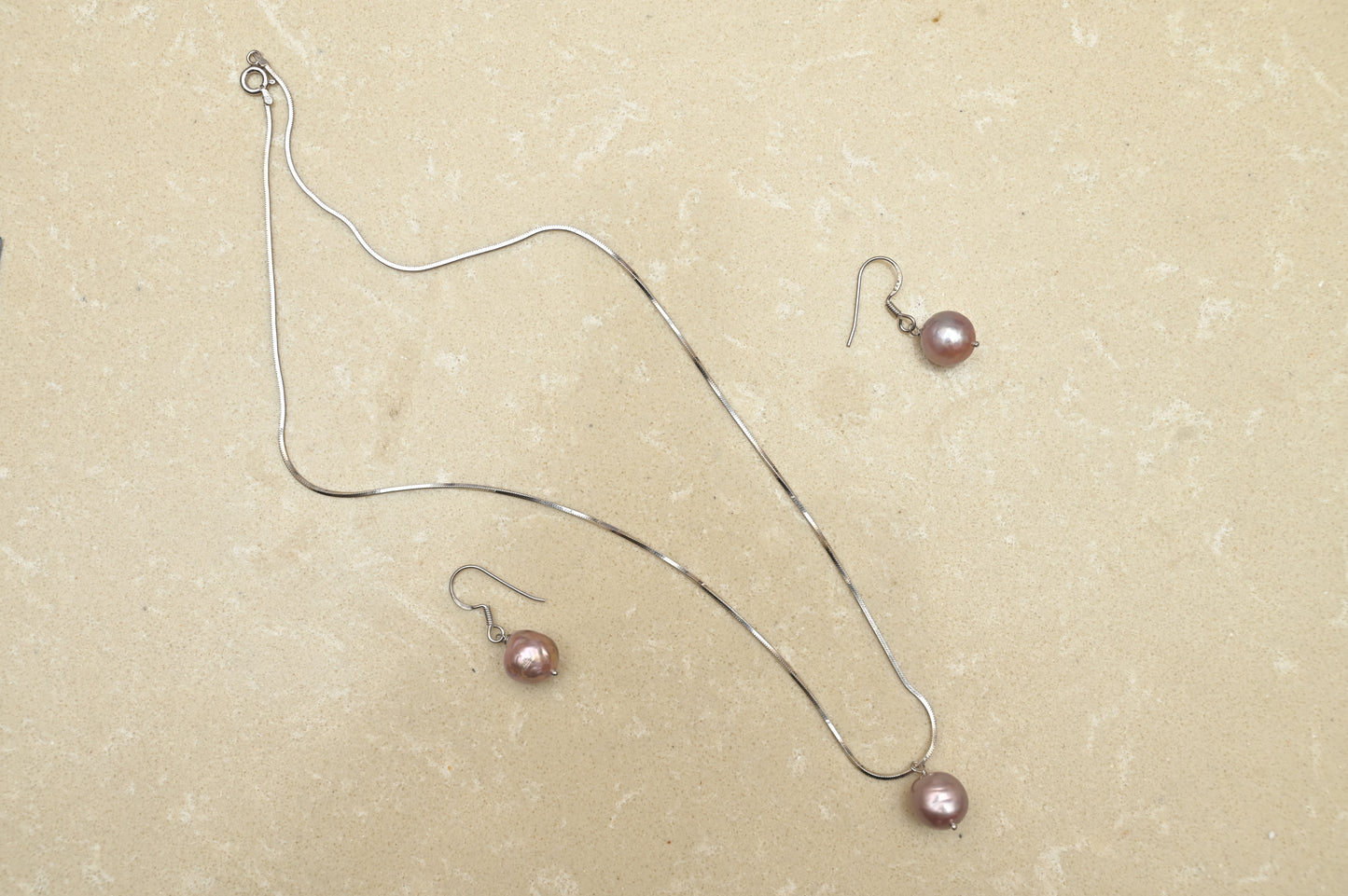 Pink Pearl Silver Blossom Pendant Set