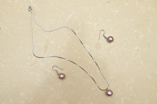 Pink Pearl Silver Blossom Pendant Set