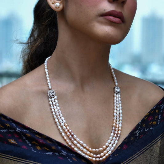 real Pearl necklace with multilayer in pastel shades