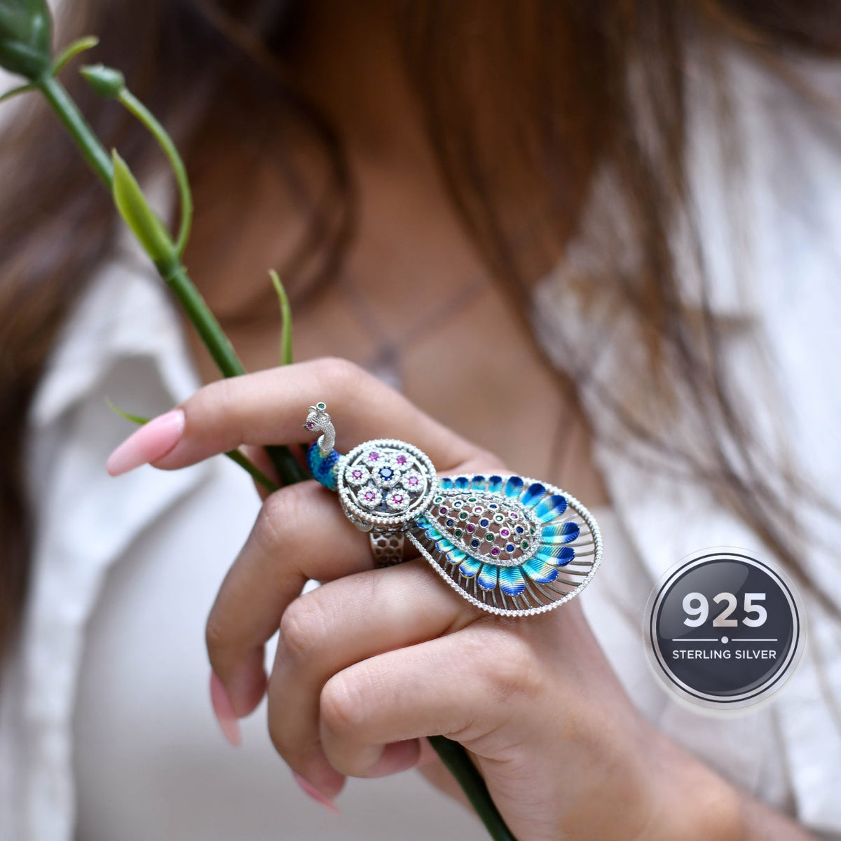  Peacock Silver finger ring