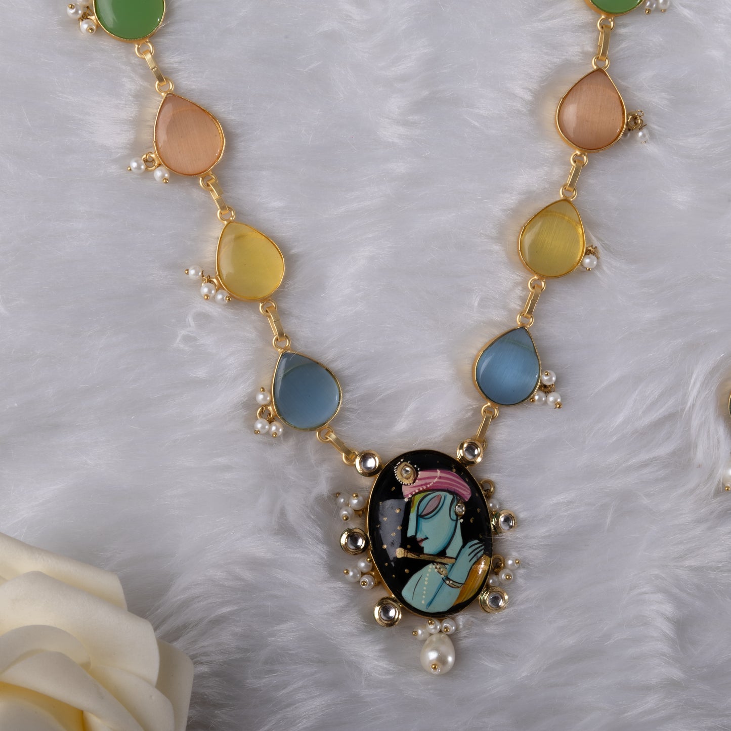 Handpainted Stone Necklace Set