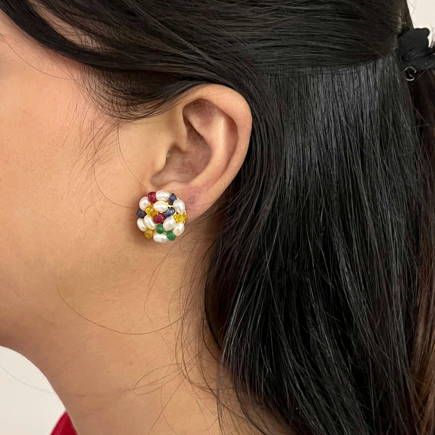 multistone pearl studs