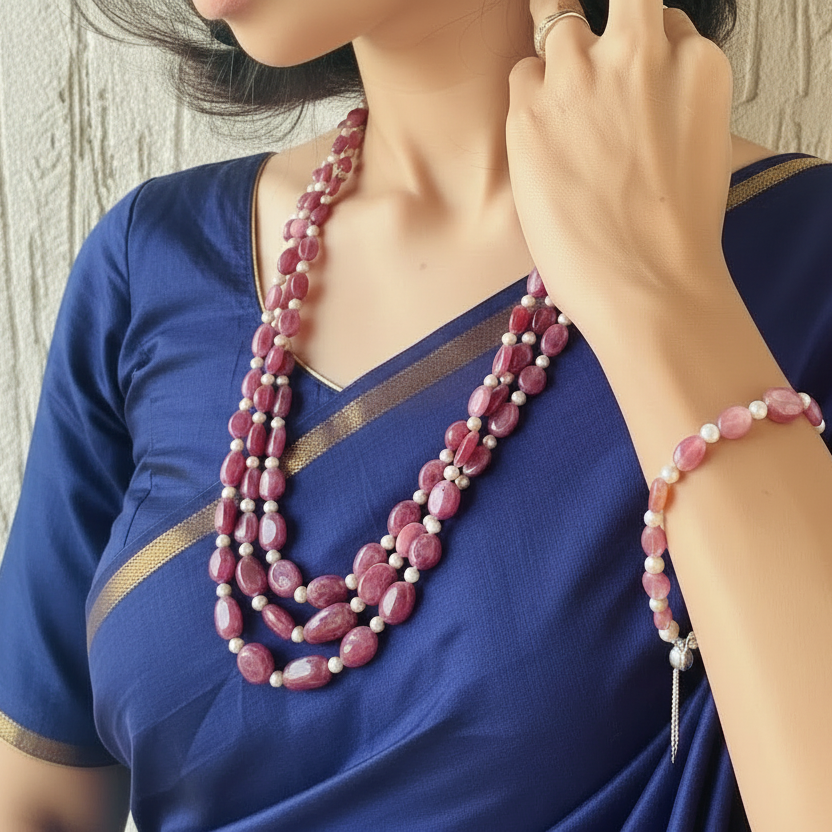 Precious Rubies and Pearls Necklace