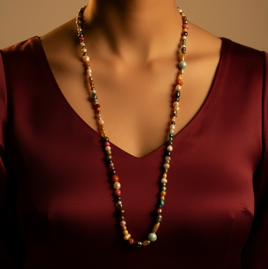 Multicolor Long Pearl Necklace