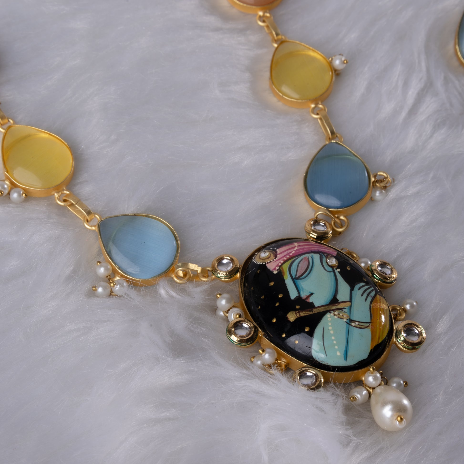 Handpainted Stone Necklace Set