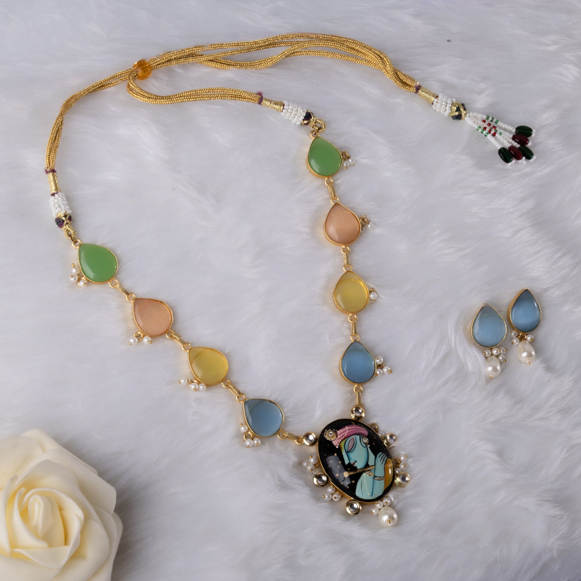 Handpainted Stone Necklace Set